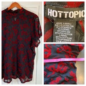 Hot Topic Dragon‎ Print Shirt Women 3X Grunge Vamp Black Keyhole Mesh Y2K Goth